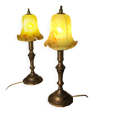 pair of bedside lamps in brass and yellow glass paste, 1930s Art Deco, 42x