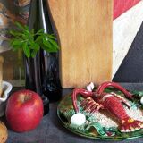 Plate in old barbotine with lobster