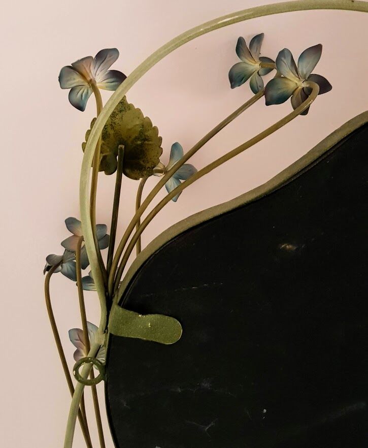 Vintage Tole Mirror with Flowers, circa 1970s