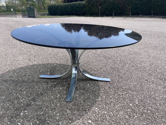Coffee table, 70s smoked glass and chrome