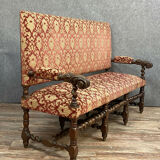 Louis XIII castle bench in solid walnut around 1850