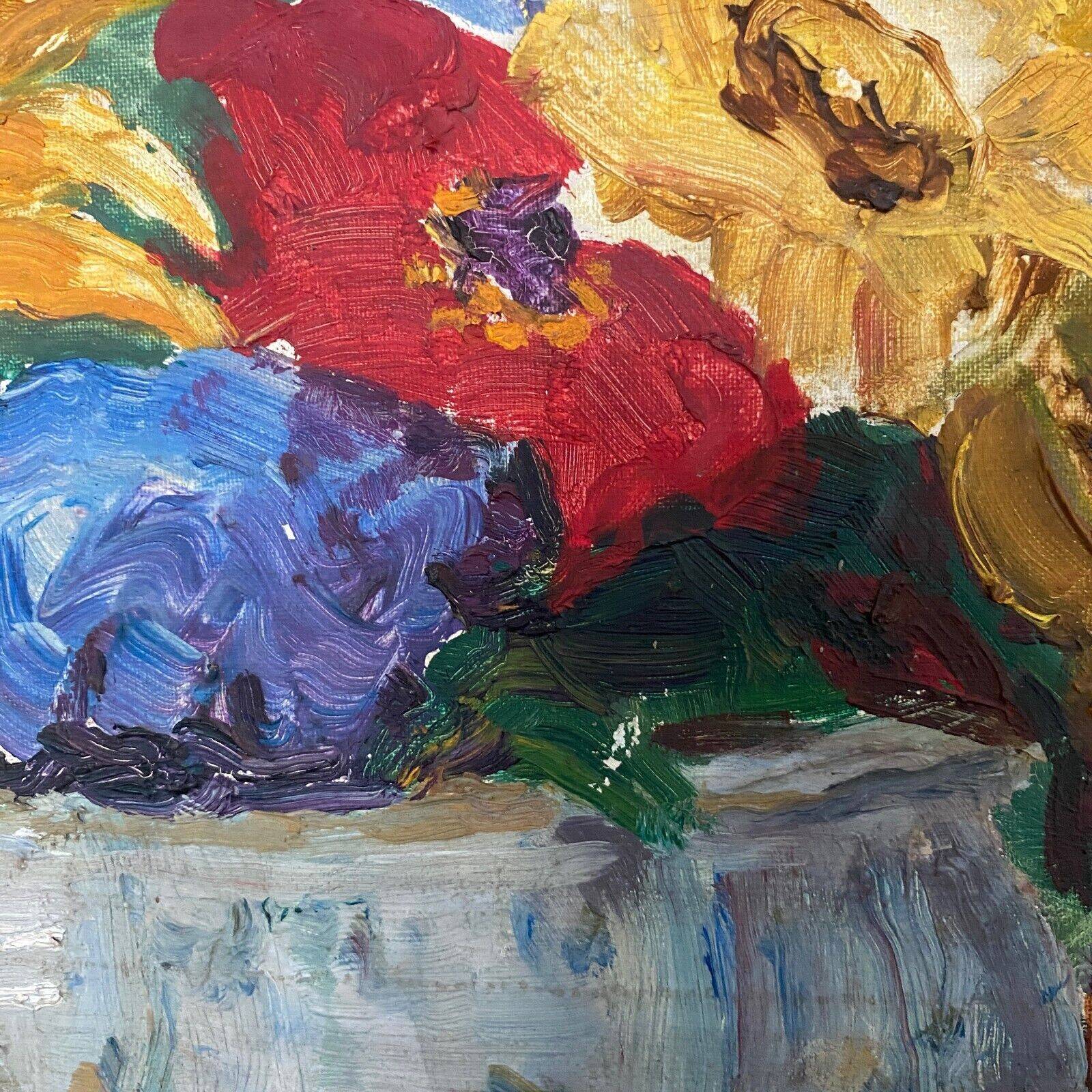 Oil on cardboard still life bouquet of flowers 20th century