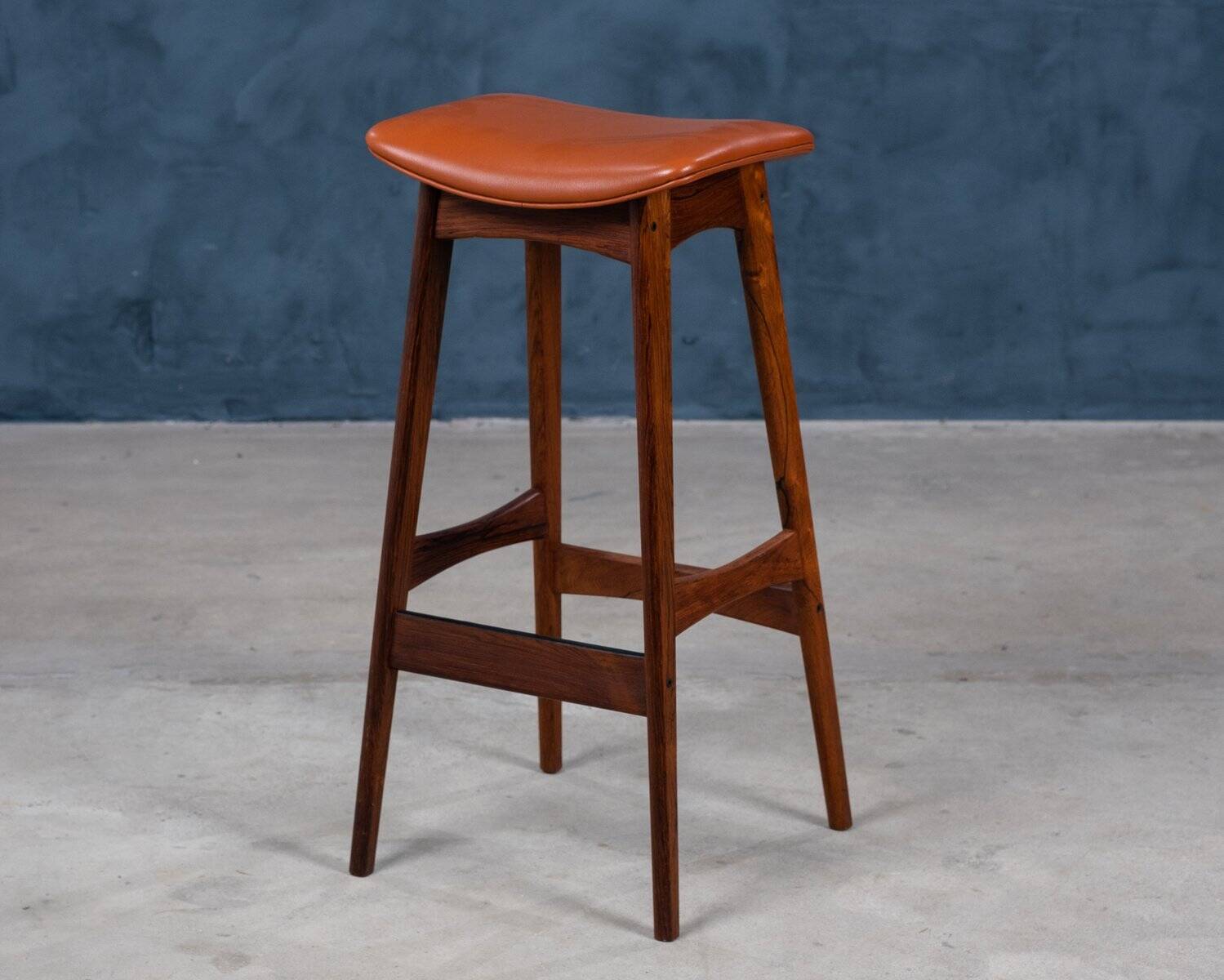 Mid-Century Bar Stools in Rosewood and Leather by Erik Buch for Dyrlund, Set of 4