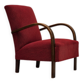 Fauteuil art déco danois des années 1950, en laine de meuble rouge d'origine, bois de hêtre.