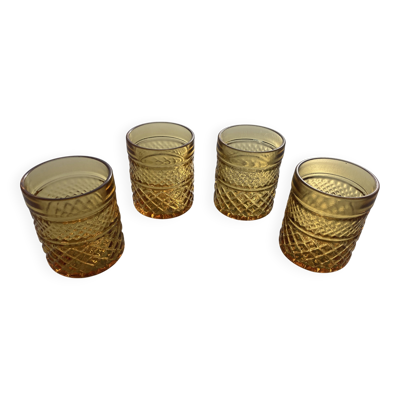 Suite de 4 verres ambrés vintage années 60-70