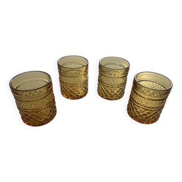 Set of 4 vintage amber glasses from the 60s-70s.