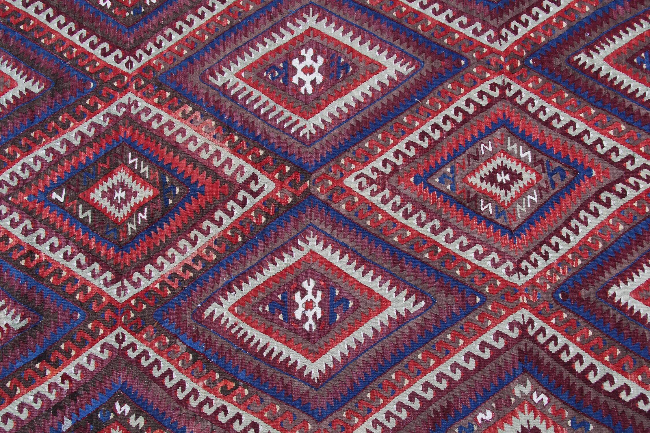 Anatolian Kilim Rug: 1900s Turkish Wool Flatweave, Geometric Tribal Design
