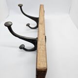 Solid teak coat hook with 2 double cast iron hooks