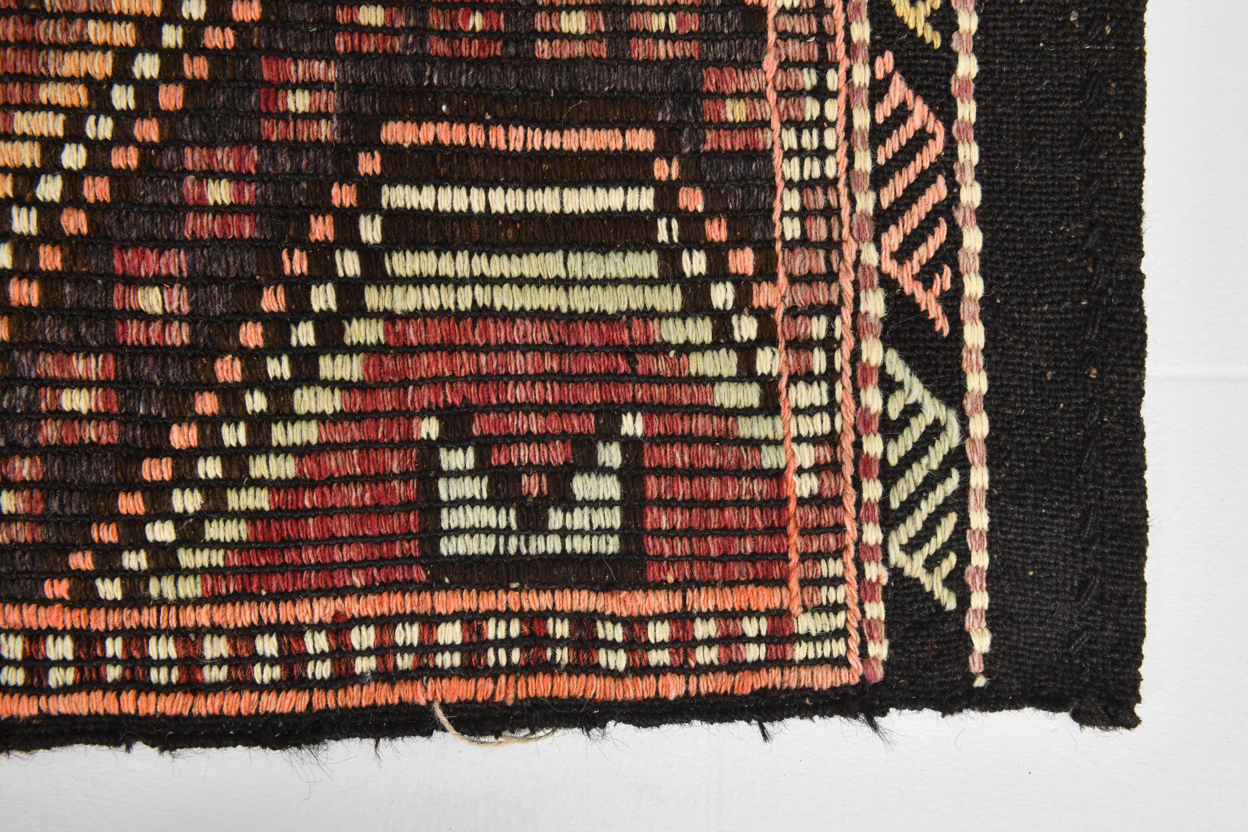 7x11 Kilim Dark Brown Large Area Handwoven Kilim Rug, 218x320 Cm