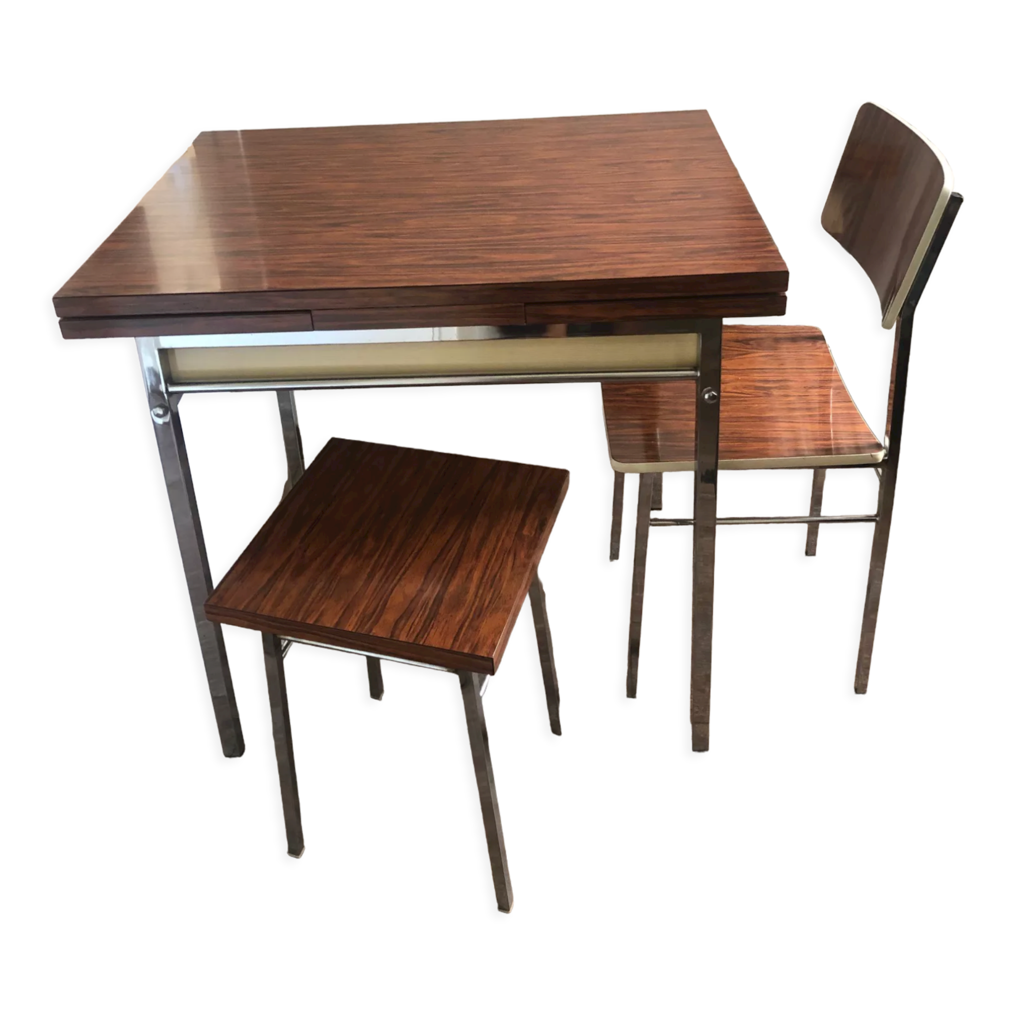 Formica table with chair and imitation rosewood stool