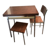 Table en formica avec sa chaise et son tabouret imitation palissandre
