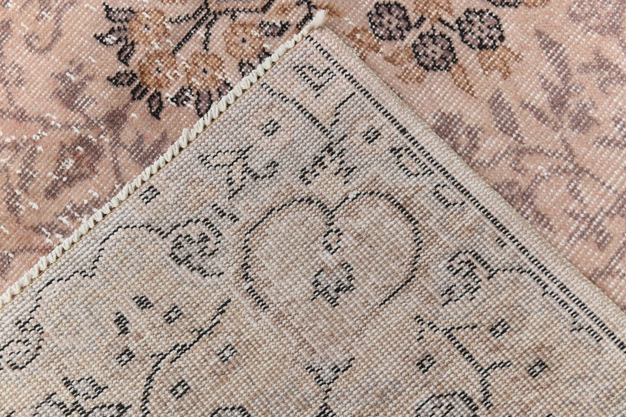 Pink Rug  266x173 cm Pastel Pink Vintage Carpet , Hand Made Wool Carpet.