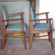 Pair of wooden bridge armchairs from the 1950s, vintage chairs.
