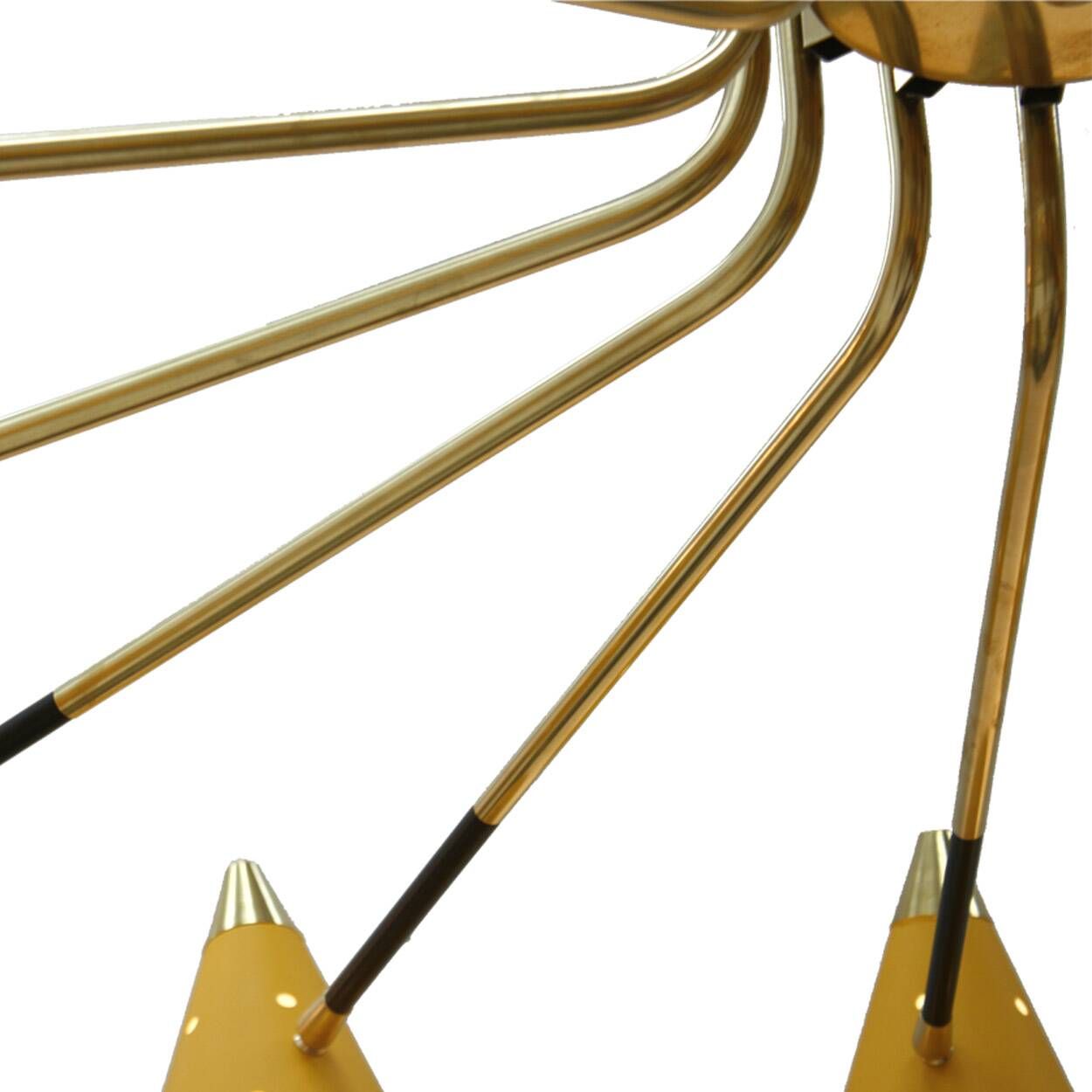 Mid-Century Modern Italian Yellow Lacquered Metal and Brass Pendant Lamp