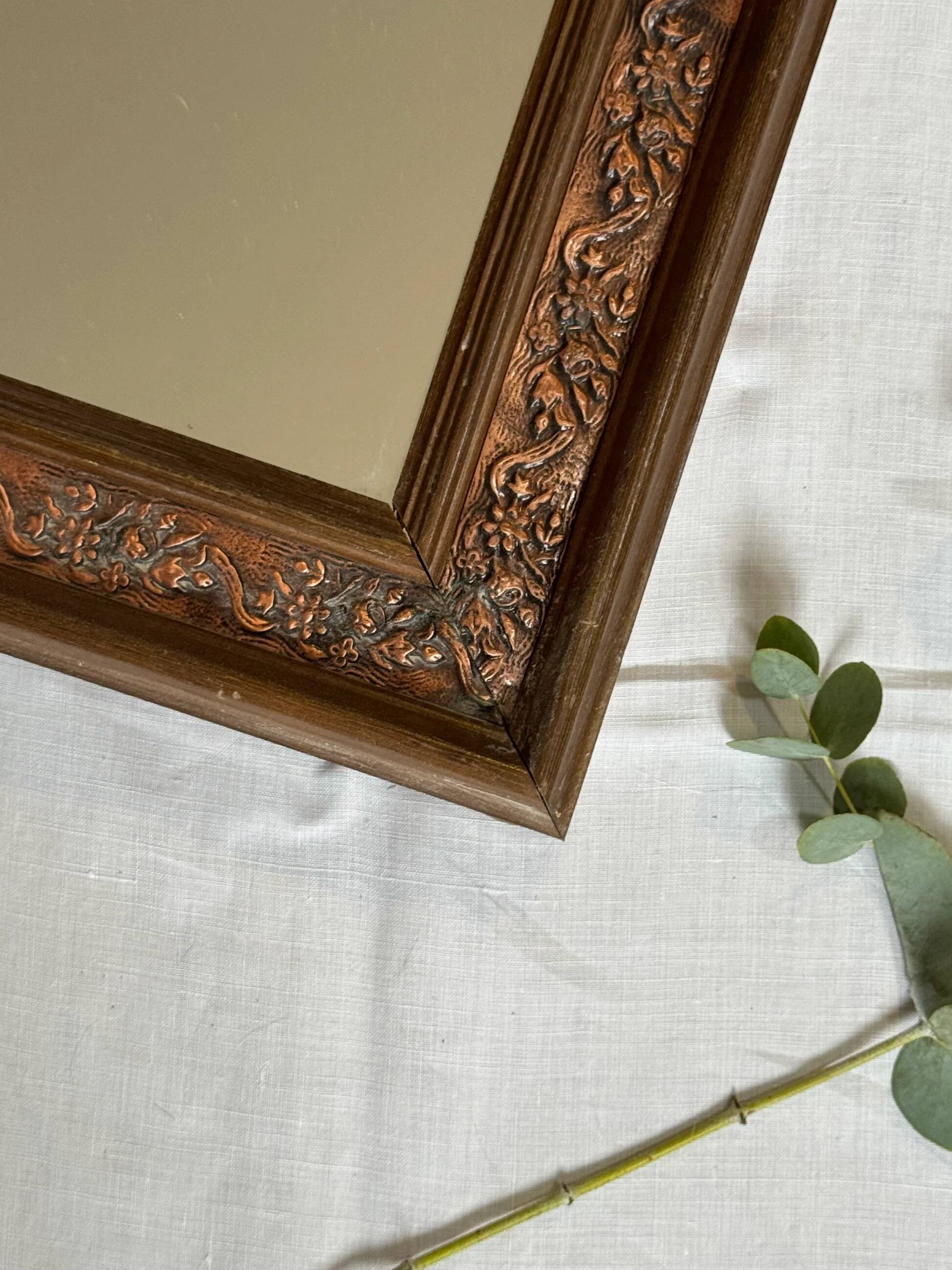 Vintage copper wooden mirror