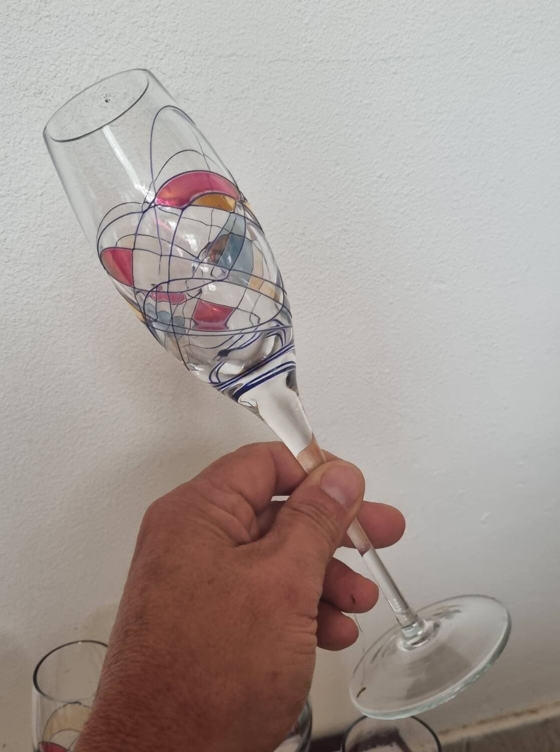 6 colored Paris crystal champagne flutes