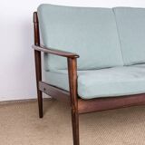 Danish 3 seater sofa in Rosewood and new fabric by Grete Jalk for Poul Jepessen 1960.