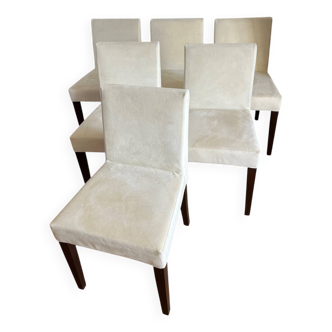 6 Ligne Roset French Line chairs in ivory alcantara