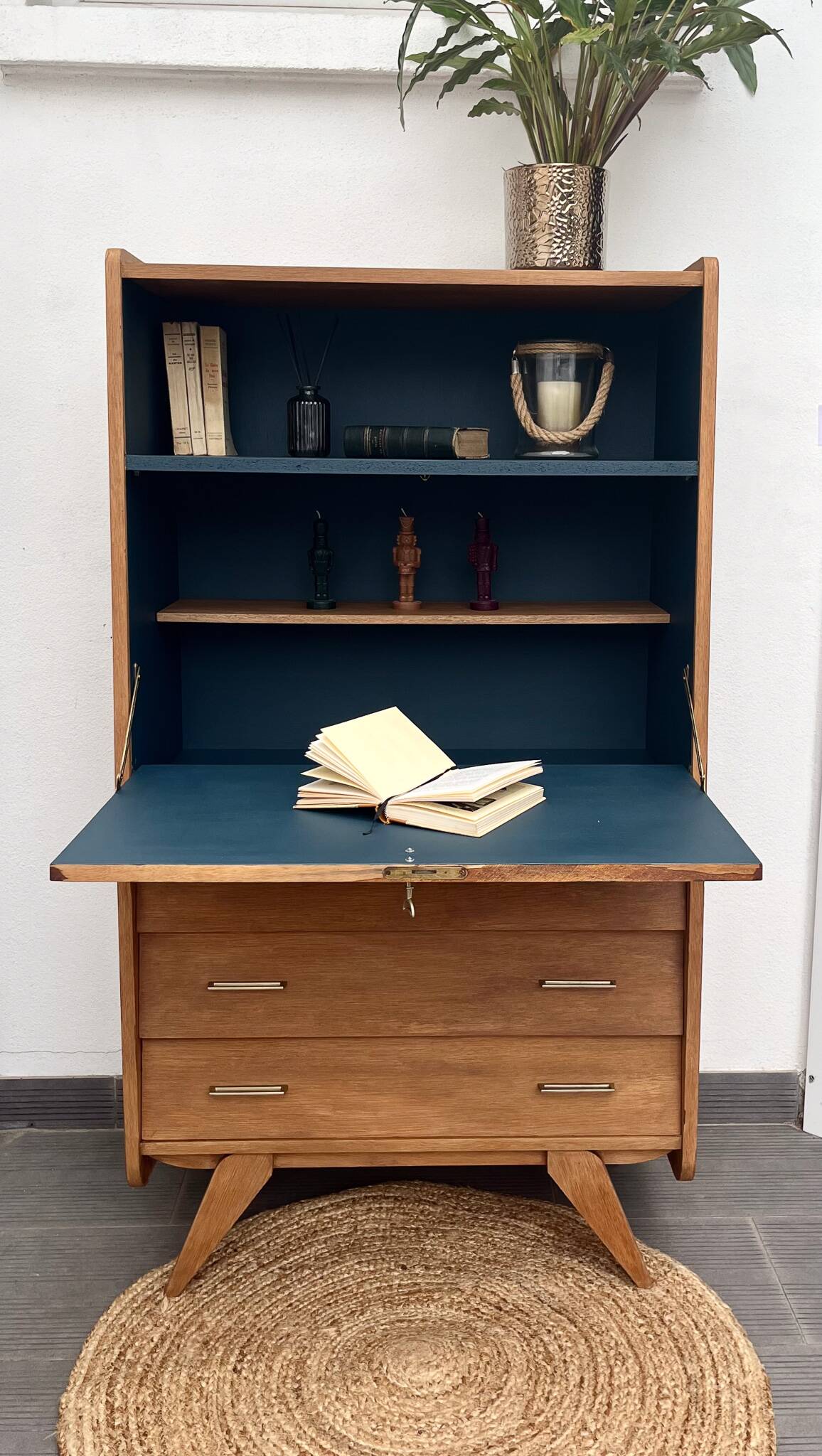 Vintage secretary desk with compass legs