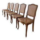 Lot de 6 chaises anciennes en bois et cannage