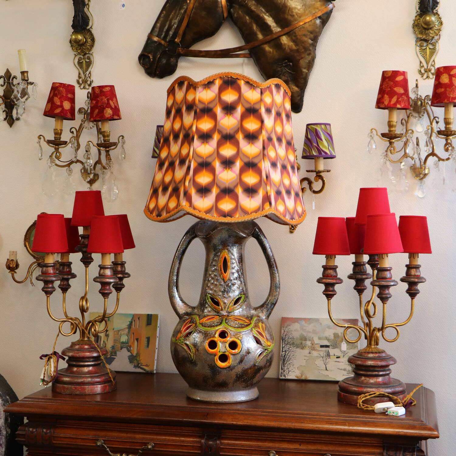 Vintage Walter Gerhards lamp – model 7055-50 – Fat Lava – West Germany, with silk shade