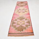 3x10 Pink & Brown Stars Pattern Vintage Runner Rug, 94x320Cm