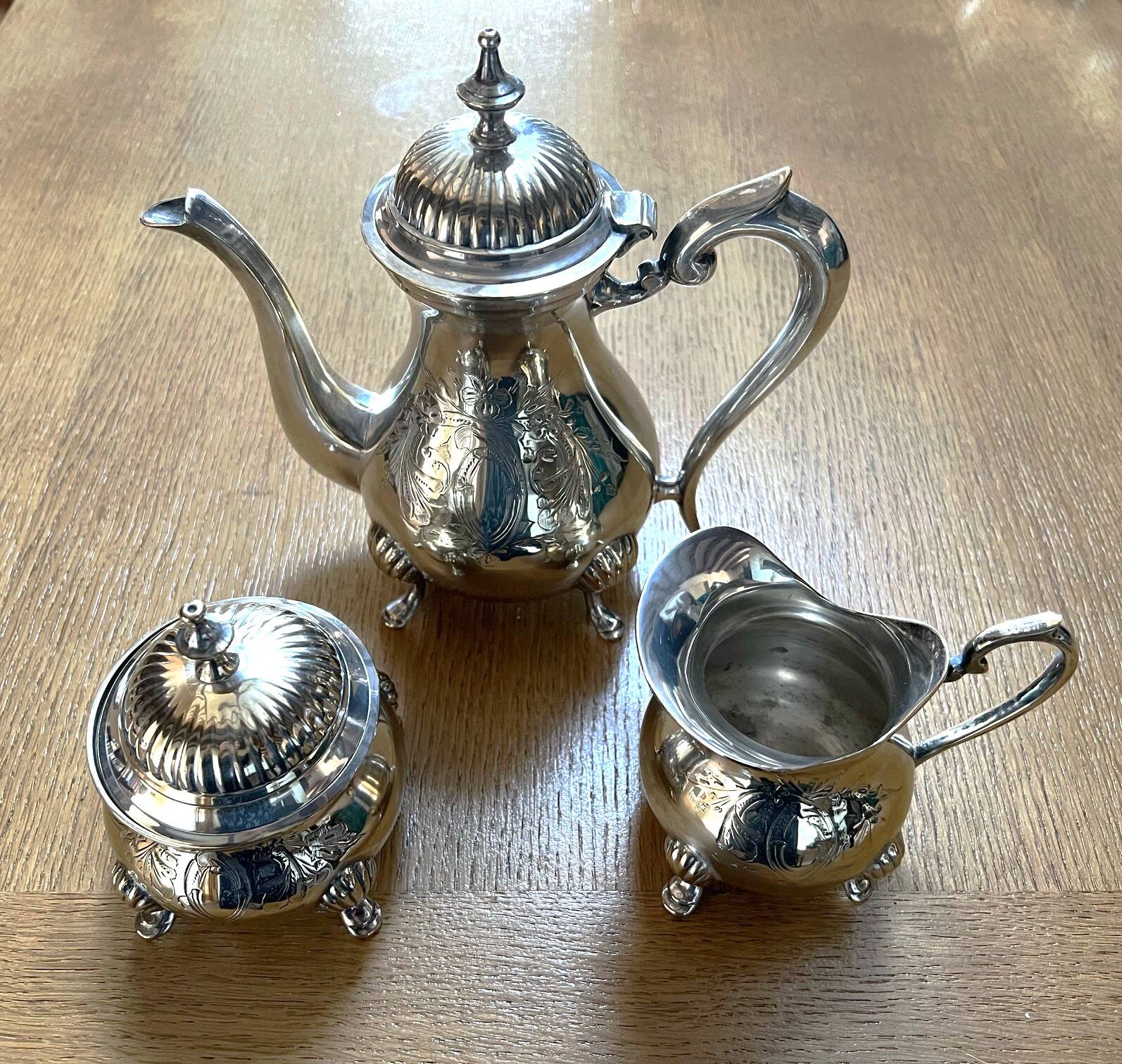 3-piece tea/coffee service in silver-plated metal by silversmith François Frionnet