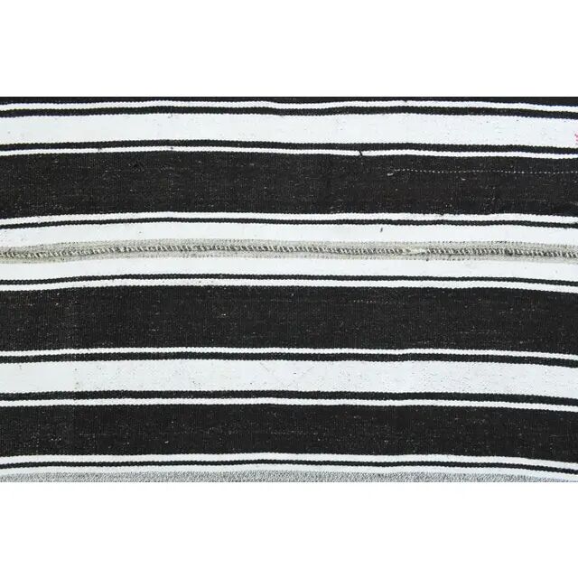 1970s Vintage Turkish Oushak Handmade  White Black Runner Rug  182x296
