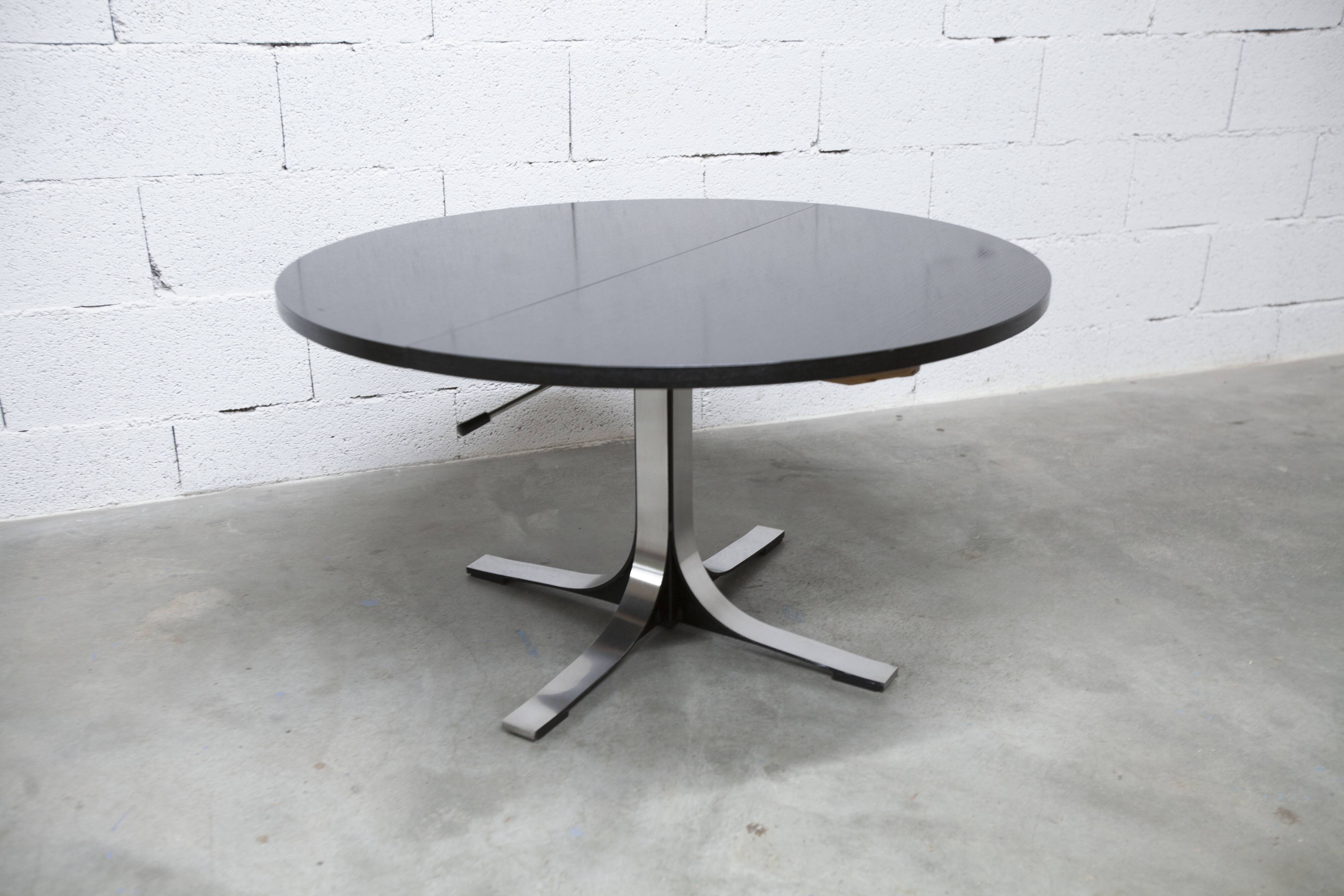 Round table rises and lowers Osvaldo Borsani black and chrome with extension