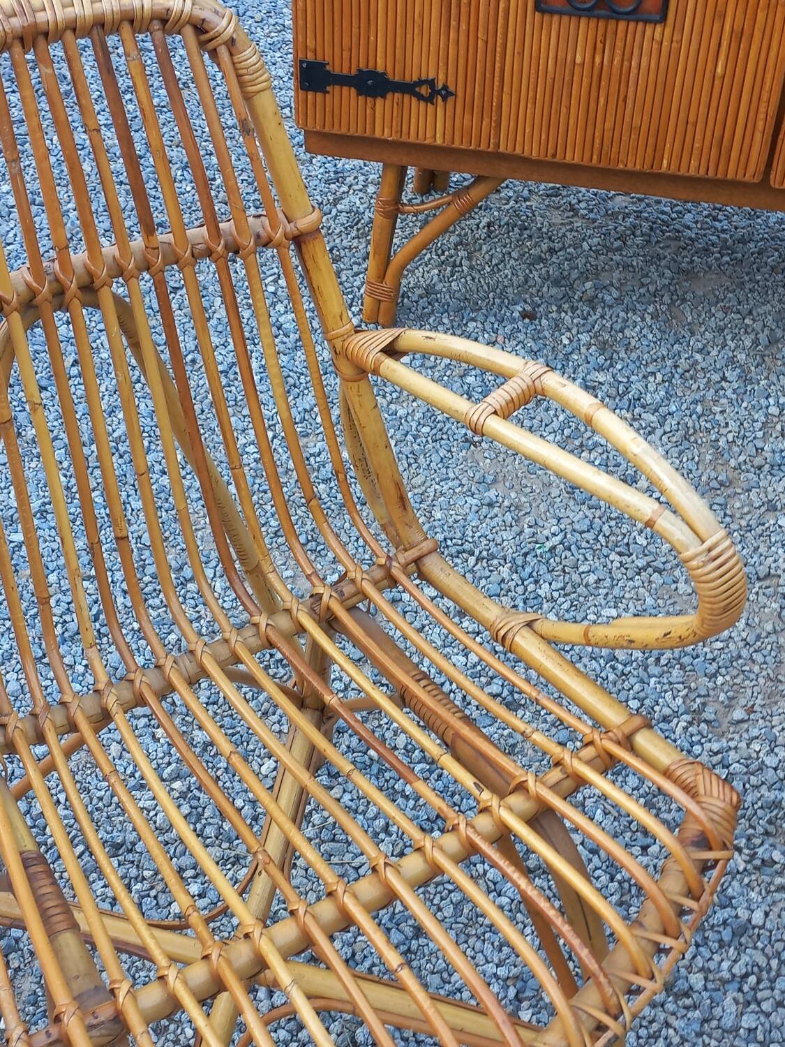 Vintage dining room attributed to Audoux and Minet in bamboo and rattan