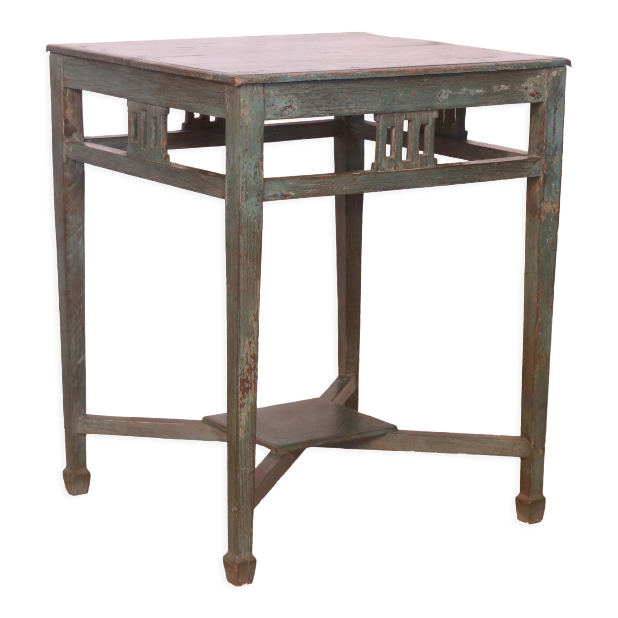 Old art deco console in original blue patina burmese teak
