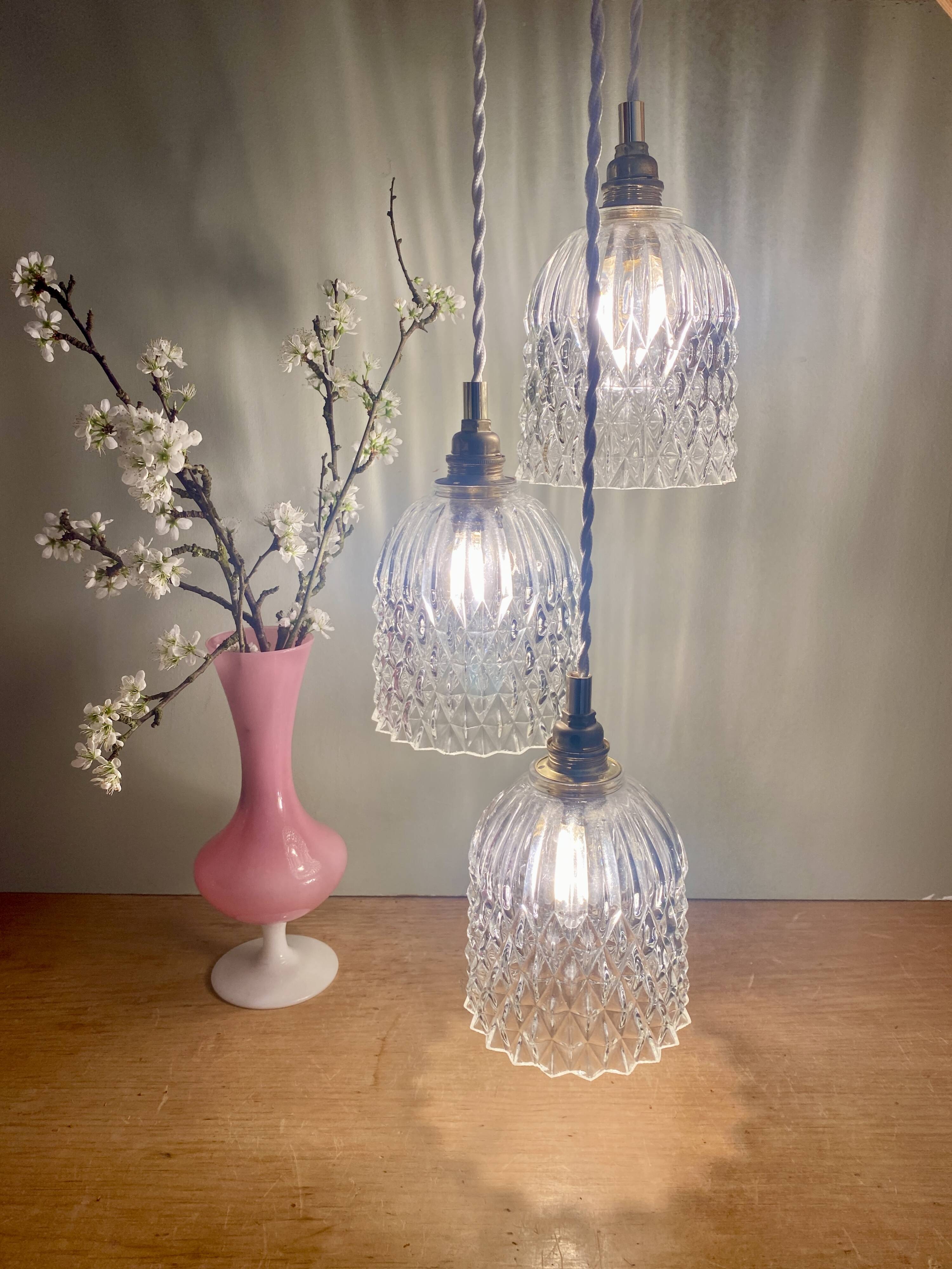 Vintage glass triple globe waterfall pendant light
