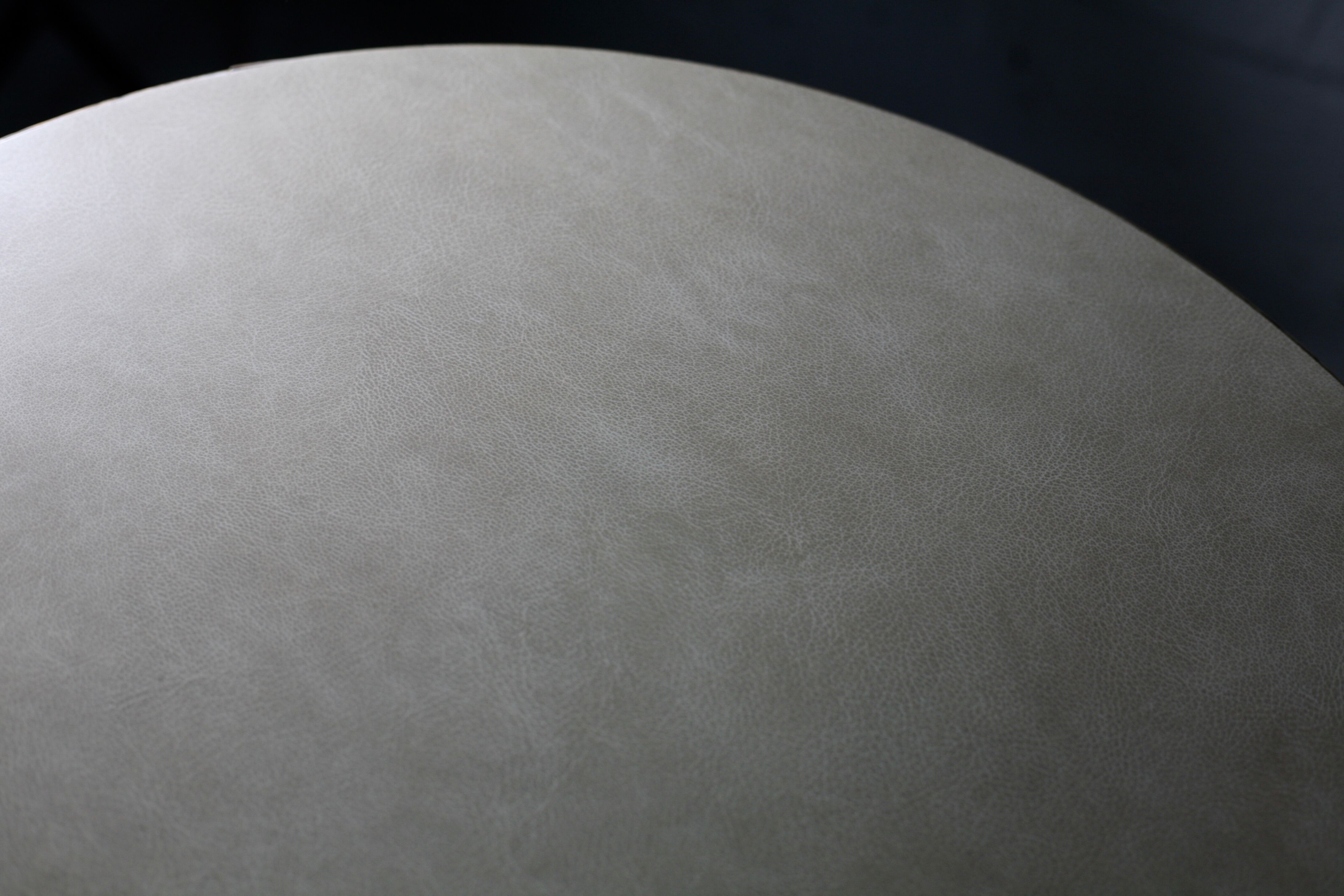 Side table tubular steel base, round top strapping wood, France, circa 1950