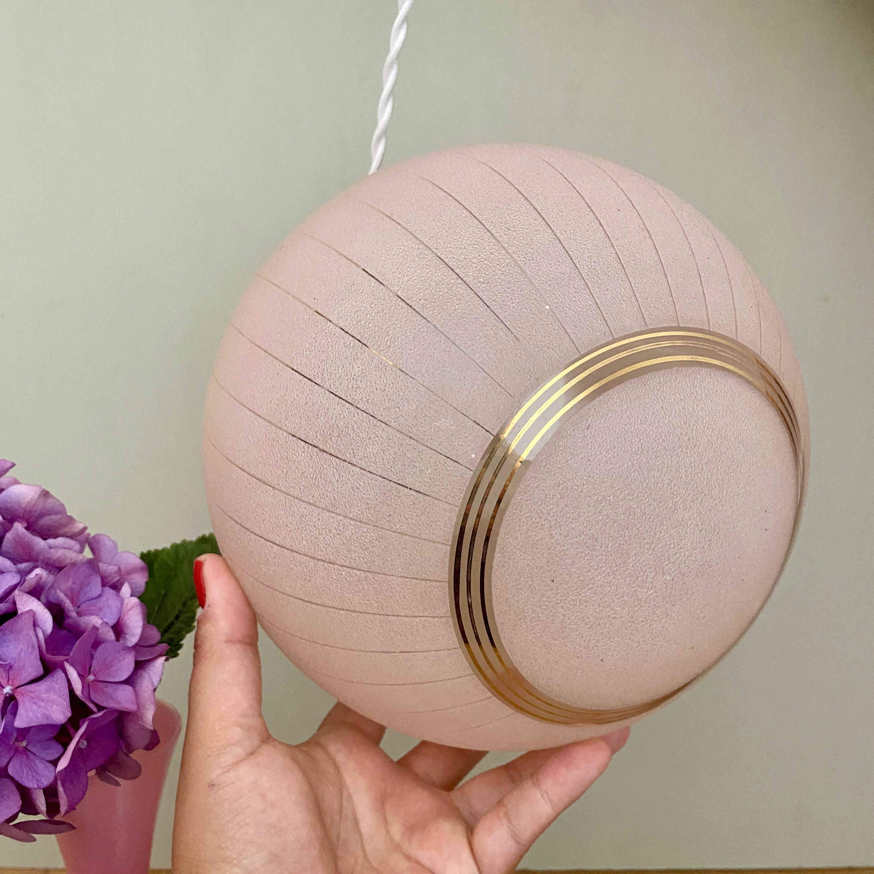 Vintage art deco globe pendant light in pink and gold granite glass