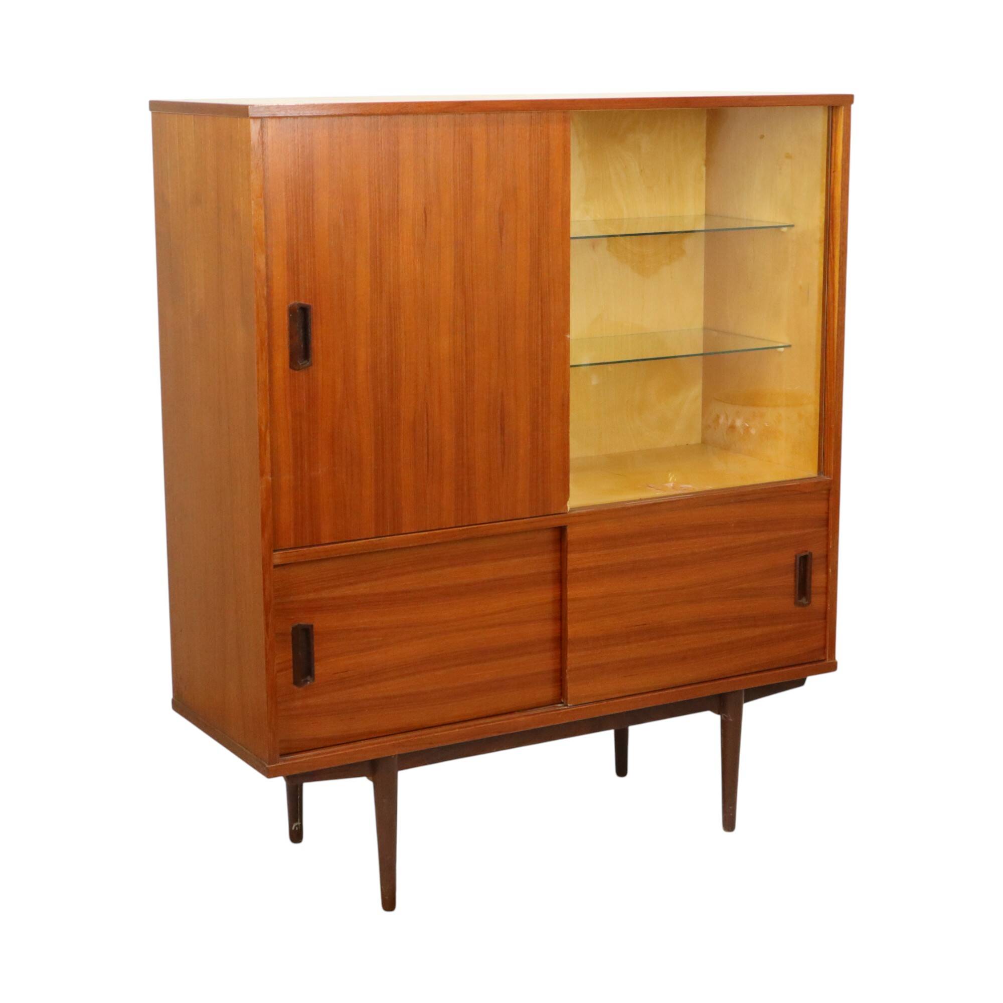 Large Wooden Display Cabinet Teak Veneer Sixties Design 110cm