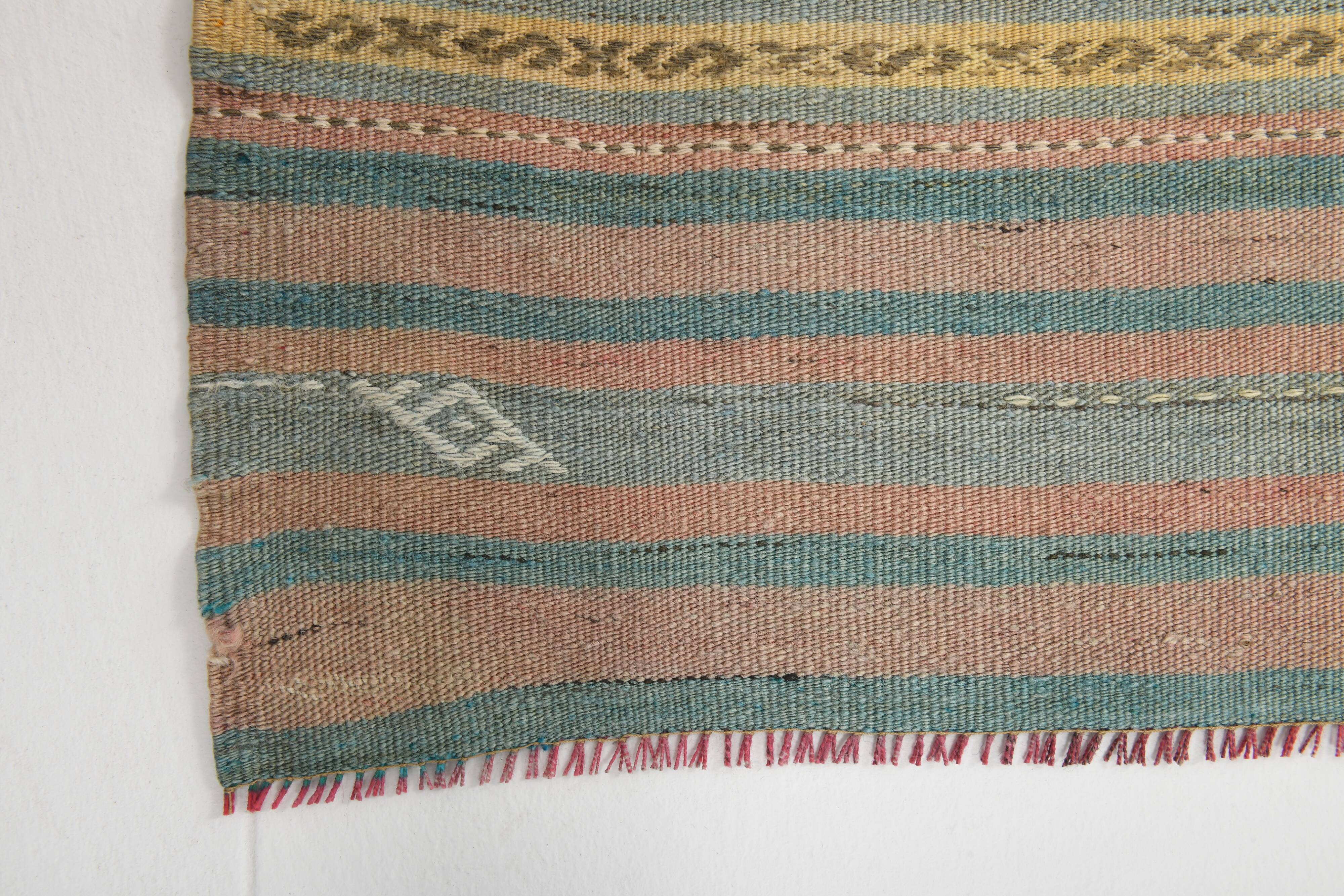 Tapis Kilim fait main rouge clair bleu 5x7 158x247 cm