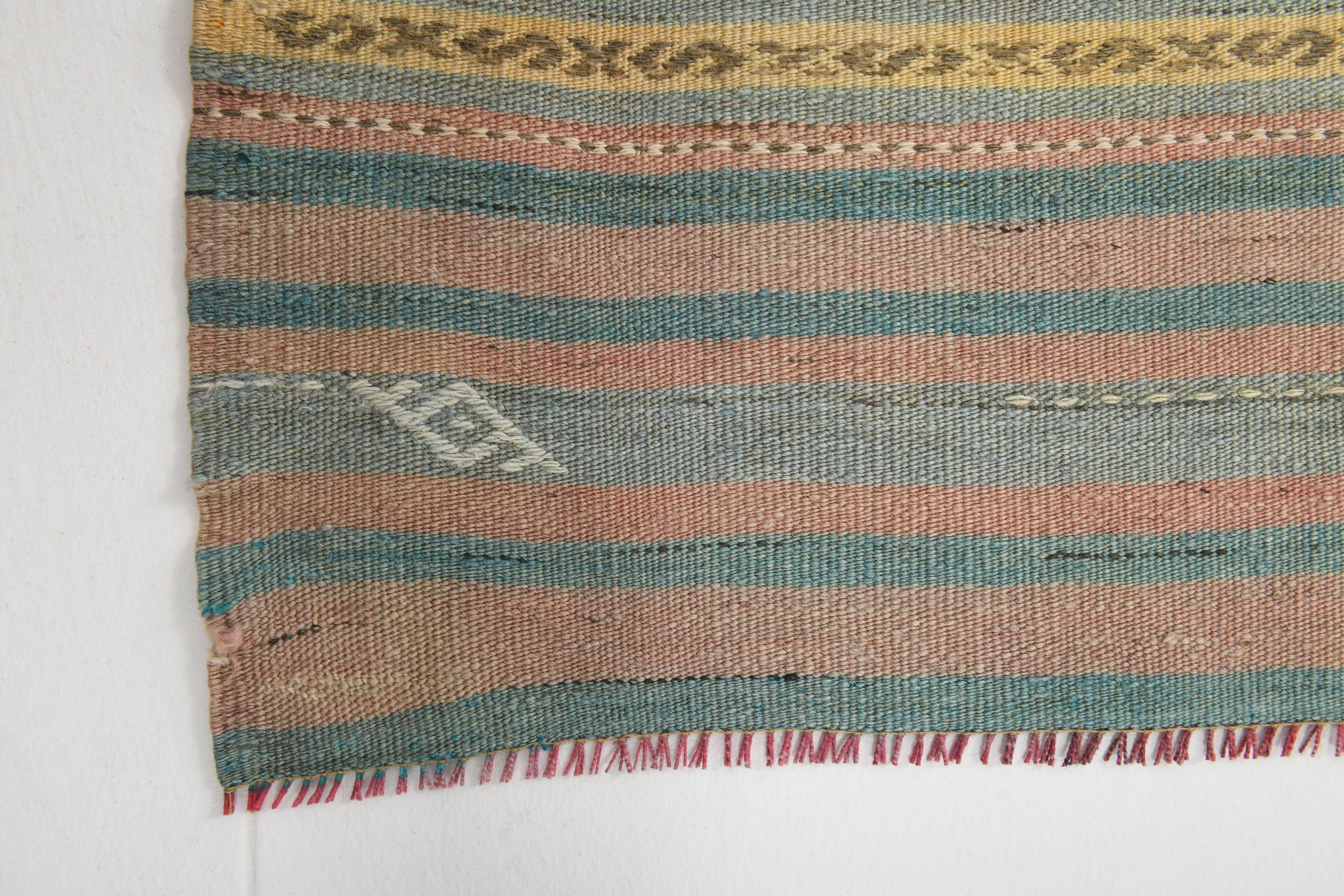 Tapis Kilim fait main rouge clair bleu 5x7 158x247 cm