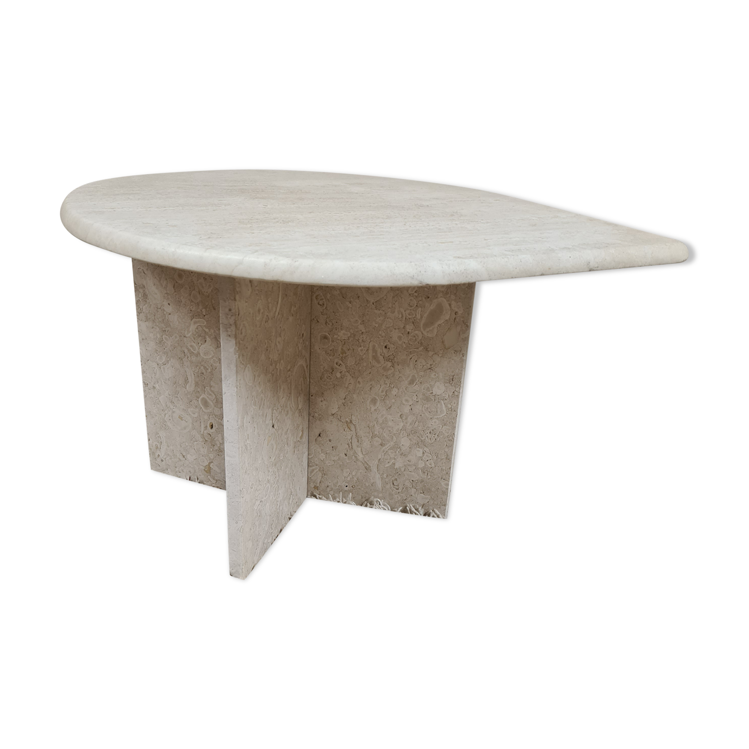 Travertine drop-shaped coffee table