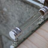 Vintage mirrored tray with glass and metal handles – H5 × W39 × D30 cm