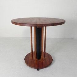 Vintage teak table with 6 narrow and 1 wide style, 1980s.