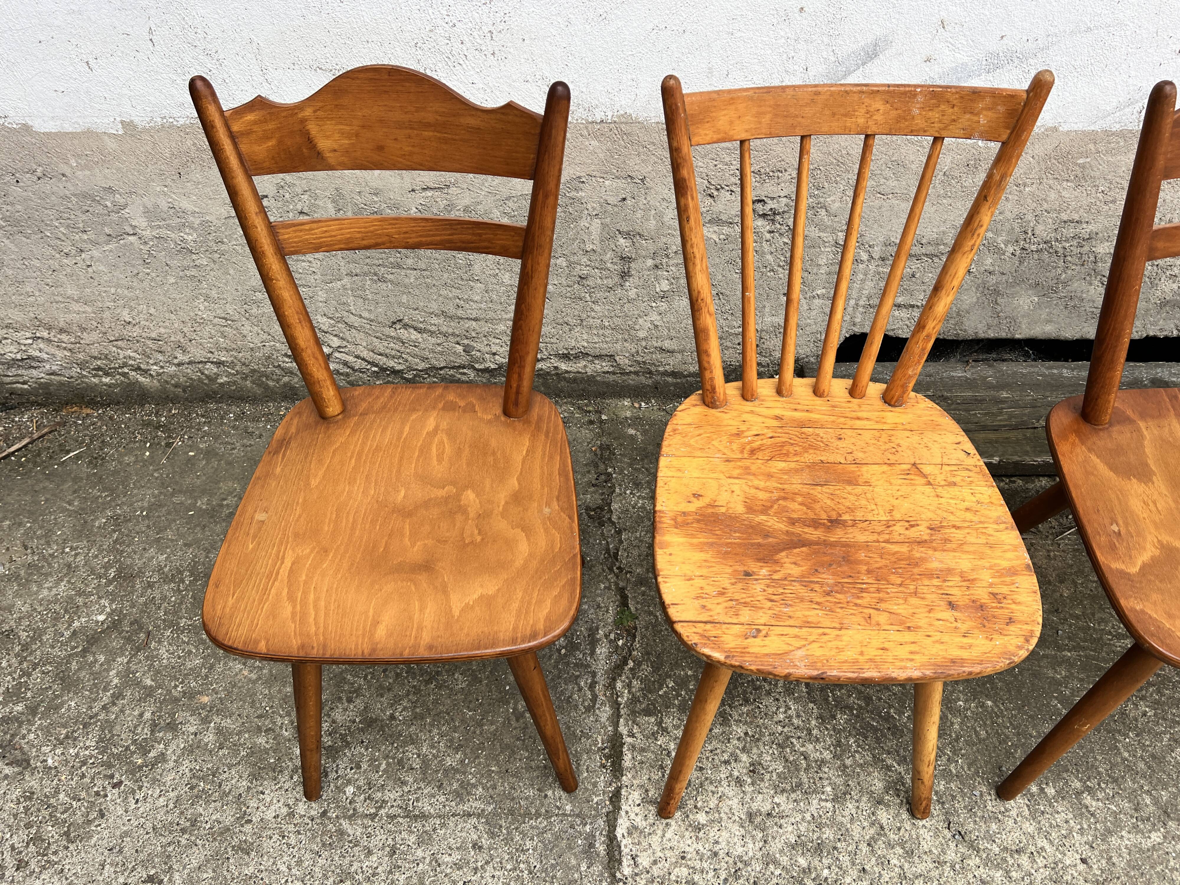 Set of 4 vintage beech bistro chairs – compass legs