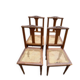 4 chaises art déco chêne massif cannées 1950 avec pieds ronds