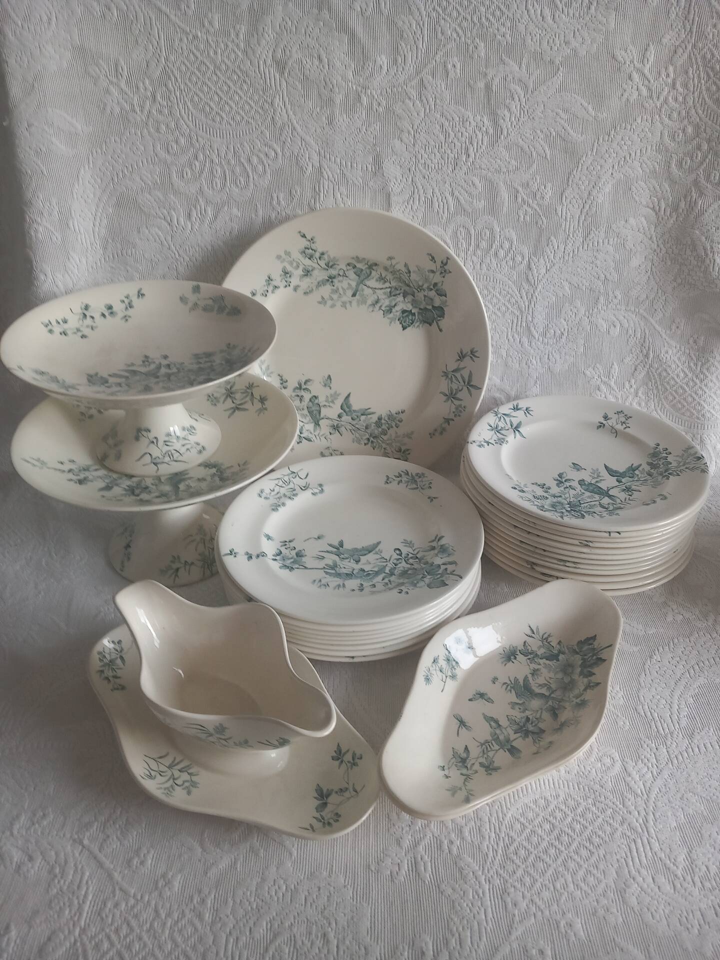 Antique 19th Century French Longwy Mignon Ironstone Dinner Service – Blue Green