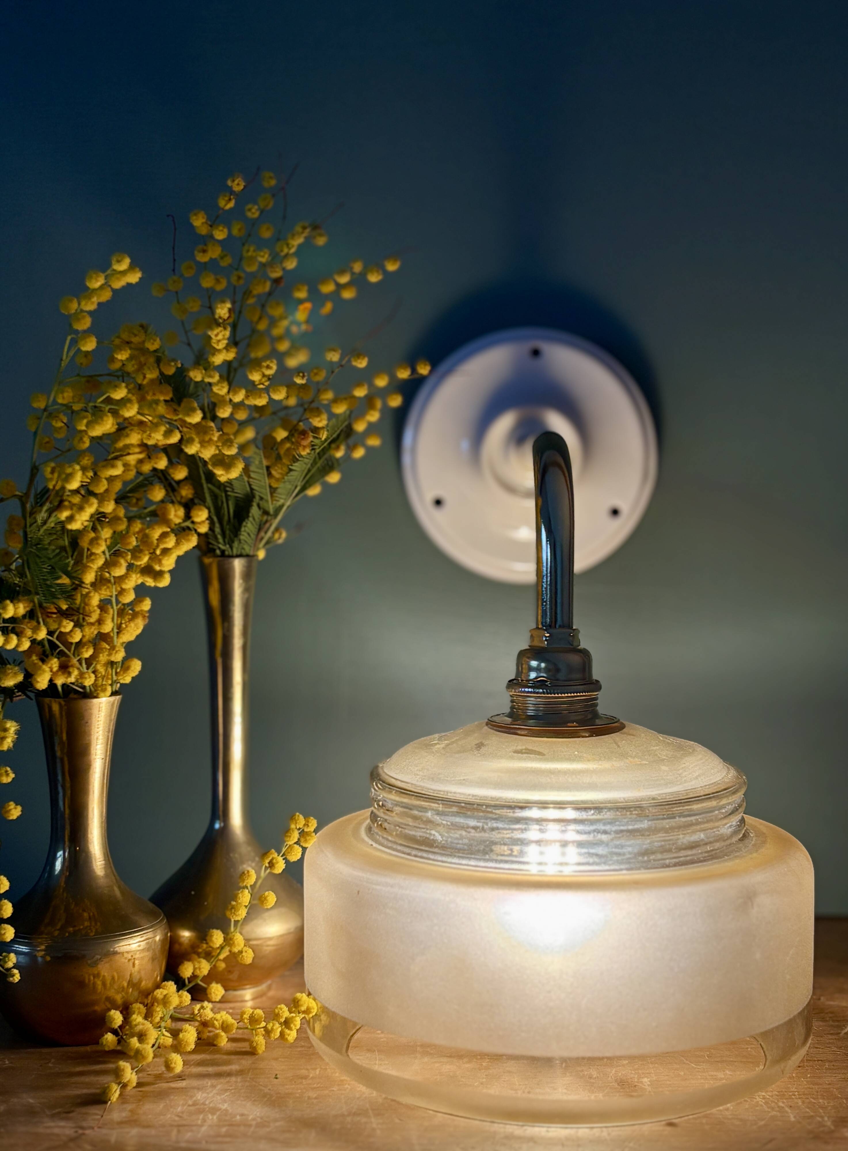 Yellow frosted glass vintage wall lamp shade