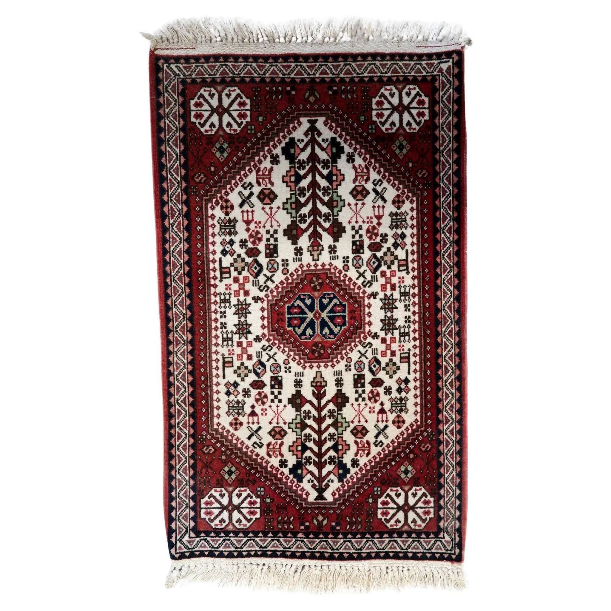 Handmade vintage Persian Gashkai rug 62cm x 105cm, 1960s