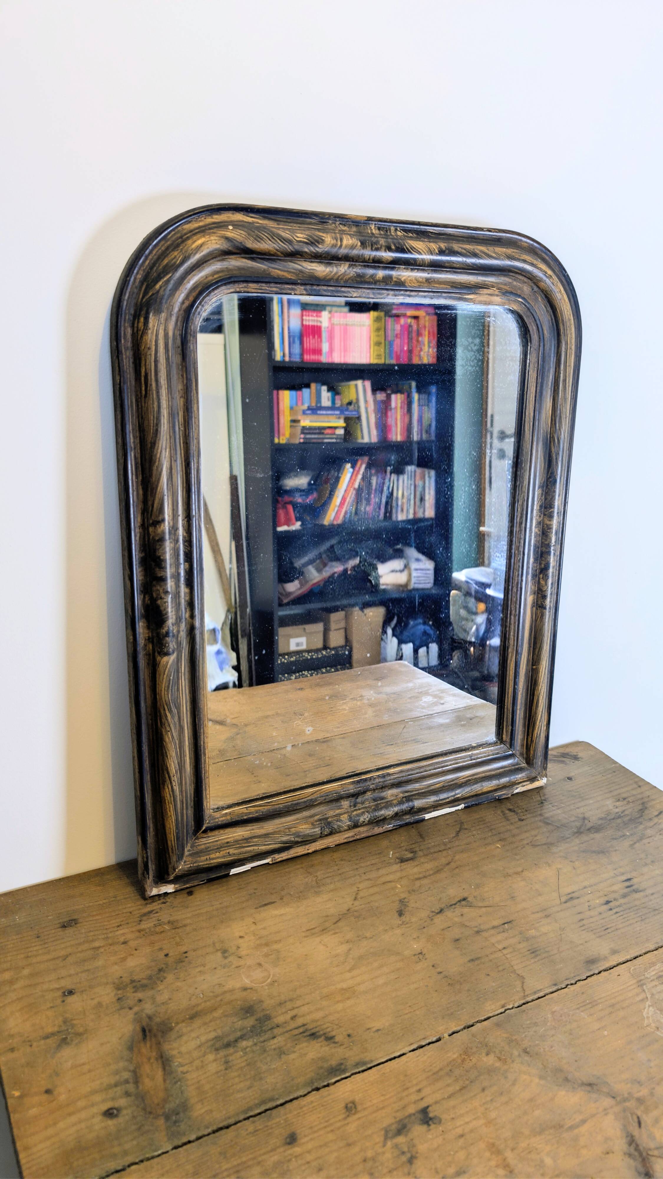 Antique Louis-Philippe style mirror with a marble frame 60 x 48 cm