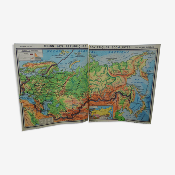 Carte de géographie d'école,carte double  "l'URSS"