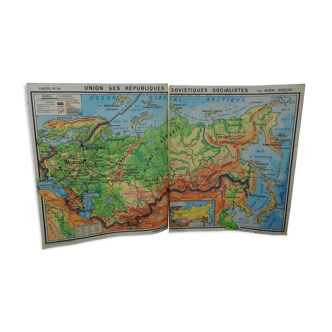 School geography map, double card "USSR"