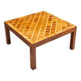 Table basse italienne carrée en bois de racine et marqueterie incrustée
