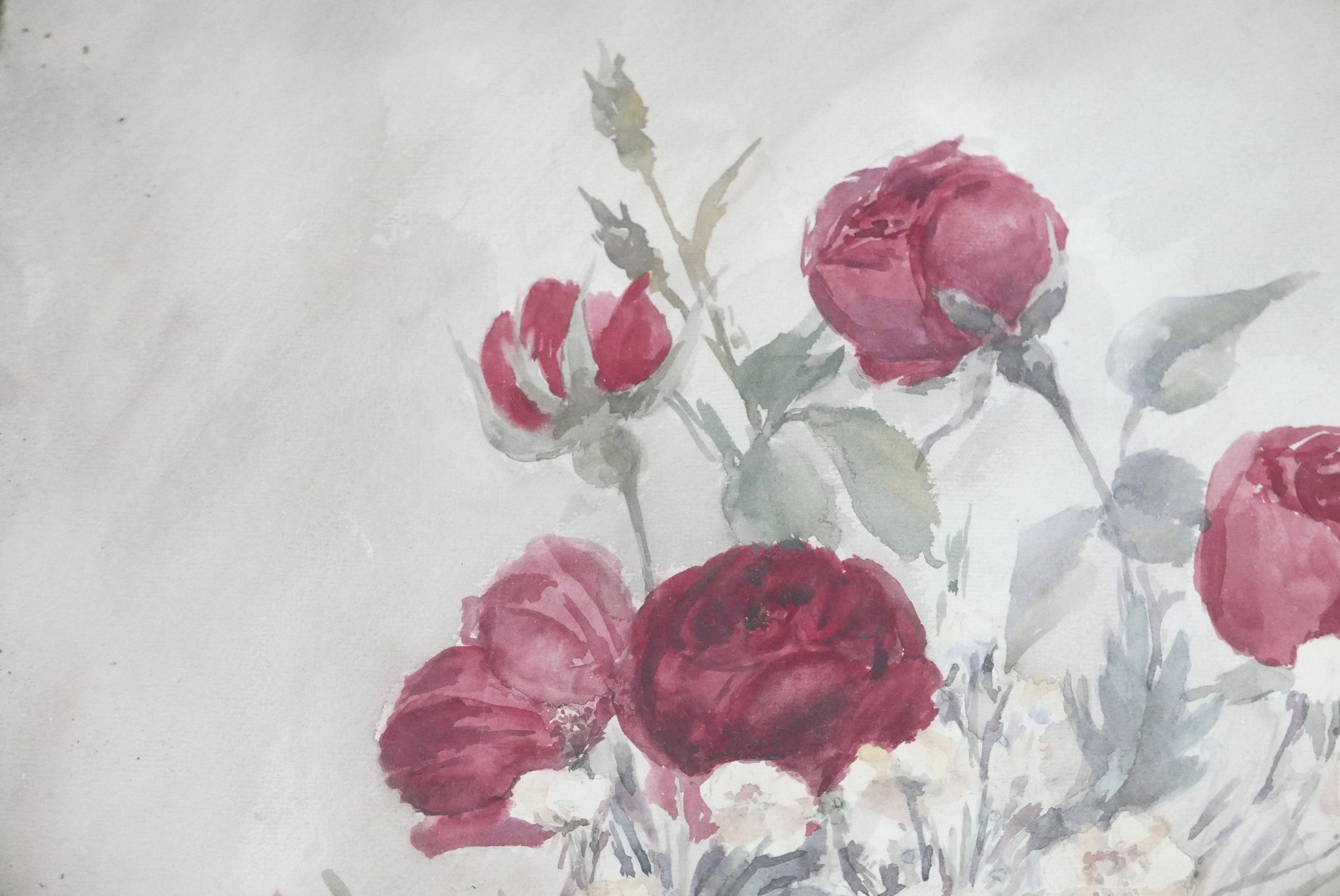 Tableau peinture d'une nature morte avec bouquet de fleurs, années30